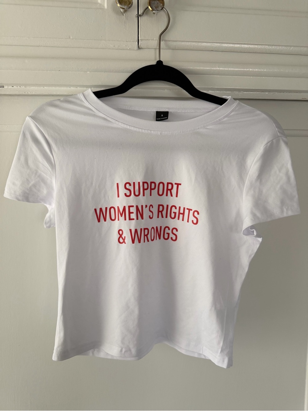 Women’s White Graphic Tee with Red Slogan